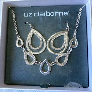 Liz Claiborne Silver and Crystal Earrings and Necklace Set